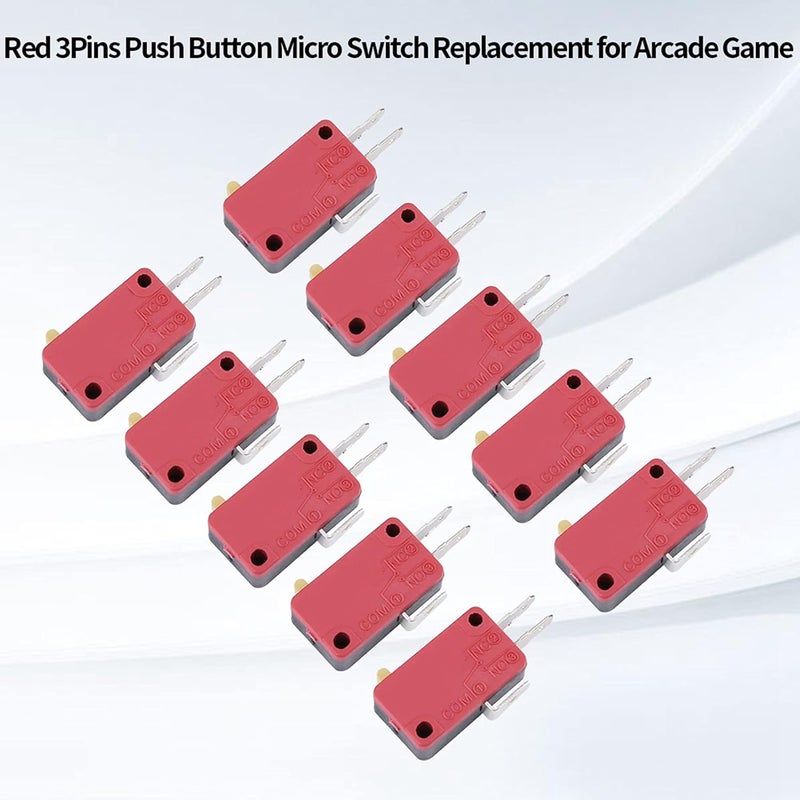 Moofey 10 PCS Red 3pins Microswitch Buttons, Start Push Button Micro Switch Replacement for Gaming Player - Image 4